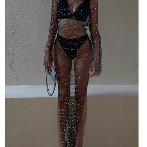 Diamanté mesh long sleeve dress